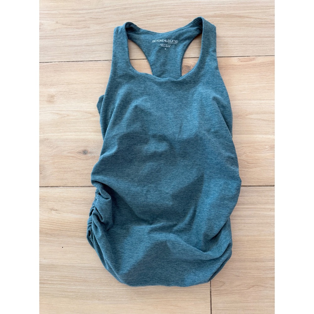 Beyond Yoga Beyond the Bump Maternity Racerback Ruched Tank Top Teal Blue M